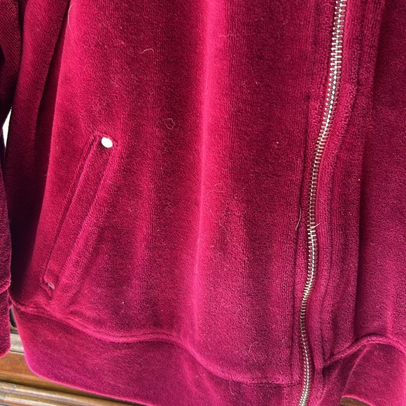 Maroon zipper velour sweater with 2 side pockets. GUC - Picture 2 of 7